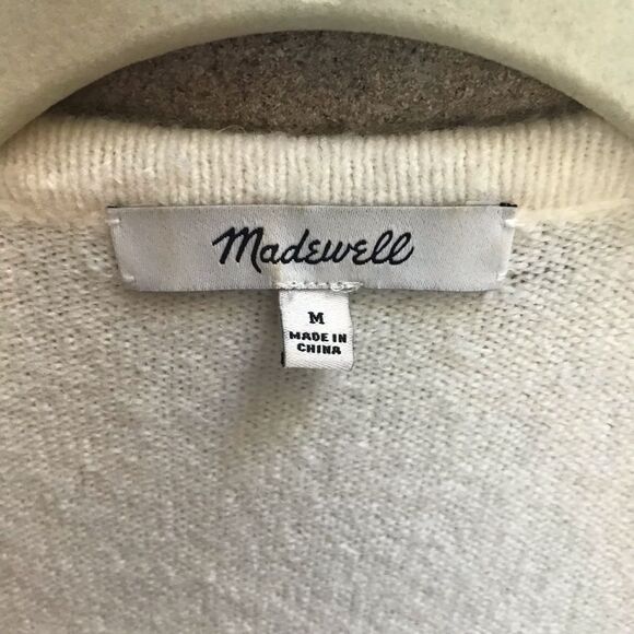 Madewell KENT COLORBLOCK CARDIGAN IN ANTIQUE CREAM Tan Medium Alpaca Wool - Picture 5 of 14